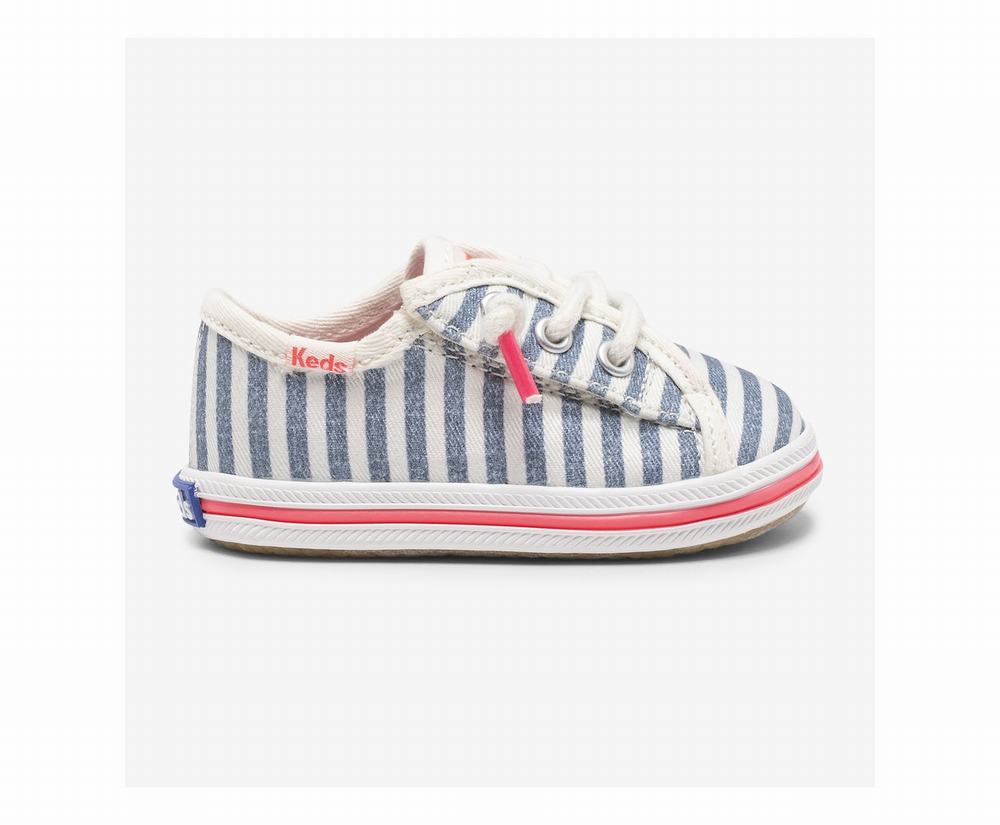 Girl Keds Kickstart Crib Sneaker Stripes Blue 8720645UD - South Africa